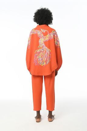 کیمونو نارنجی زنانه مخلوط ویسکون بافتنی کد 813098328
