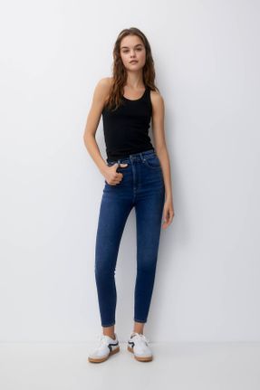 شلوار جین سرمه ای زنانه پاچه تنگ سوپر فاق بلند پنبه (نخی) کد 754006660