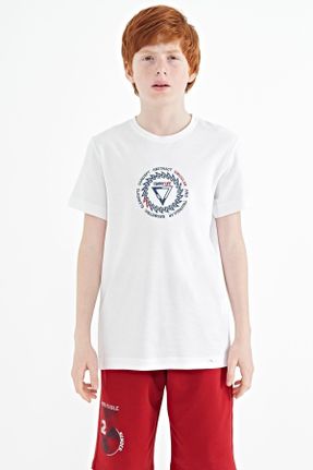 تی شرت سفید بچه گانه رگولار یقه گرد تکی جوان کد 712667041