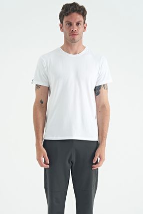 تی شرت سفید مردانه رگولار پنبه - پلی استر یقه گرد تکی بیسیک کد 747795202