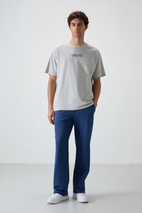 تی شرت طوسی مردانه اورسایز یقه گرد پنبه - پلی استر تکی جوان کد 815766976