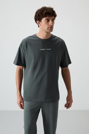 تی شرت خاکی مردانه اورسایز یقه گرد پنبه - پلی استر تکی جوان کد 815770297