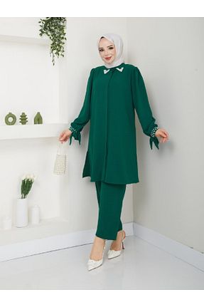 ست بالاتنه و پائین تنه حجاب سبز زنانه سایز بزرگ asyadabutik - کد 831404674