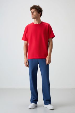 تی شرت قرمز مردانه اورسایز پنبه - پلی استر یقه گرد تکی جوان کد 815769062