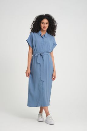 لباس آبی زنانه پنبه - پلی استر راحت آستین-کوتاه بیسیک کد 831412845