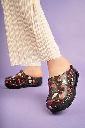 دمپائی مشکی زنانه چرم مصنوعی SABOTERLİK - کد 830561213