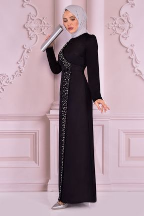لباس مجلسی مشکی زنانه یقه گرد پلی استر آستین استاندارد رگولار کد 830140639
