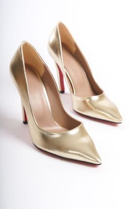 کفش استایلتو طلائی پاشنه نازک پاشنه بلند ( +10 cm) کد 824101705