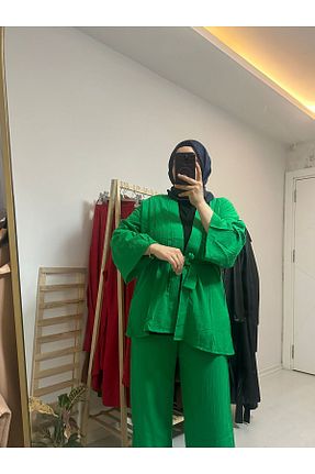 کافتان و کیمونو حجاب سبز زنانه کتان Batex - کد 831421319