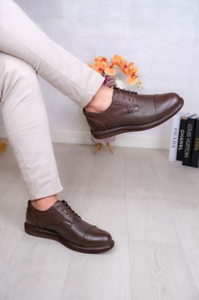 کفش آکسفورد قهوه ای مردانه چرم طبیعی پاشنه کوتاه ( 4 - 1 cm ) کد 831507152