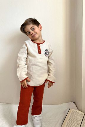 ست بالاتنه و پائین تنه نارنجی بچه گانه بافت Pollito - کد 771560948