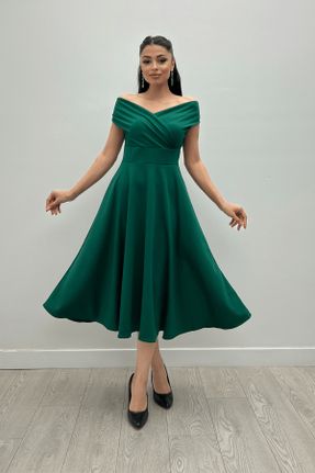 لباس مجلسی سبز زنانه پلی استر رگولار یقه قایقی بدون آستر کد 195192442