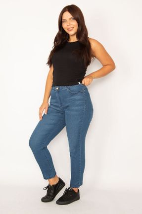 شلوار جین سایز بزرگ سرمه ای زنانه پاچه تنگ فاق نرمال استاندارد کد 346880602