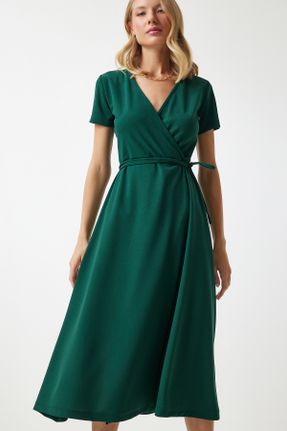 لباس سبز زنانه بافت پلی استر رگولار آستین-کوتاه بیسیک کد 831835210