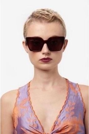 عینک آفتابی زرشکی زنانه 58 UV400 استخوان مات هندسی کد 831736914