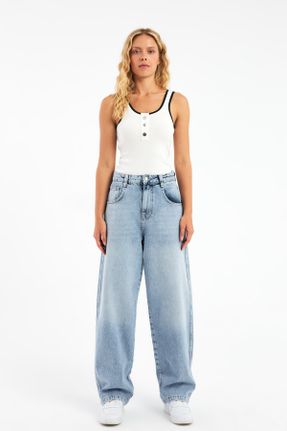 شلوار جین آبی زنانه پاچه راحت جین بلند کد 831612512