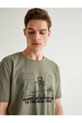 تی شرت خاکی مردانه رگولار یقه گرد تکی کد 831233378