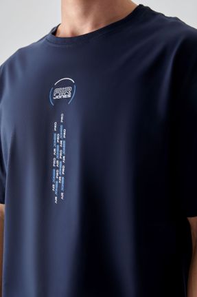 تی شرت سرمه ای مردانه اورسایز پنبه - پلی استر یقه گرد تکی بیسیک کد 808521893