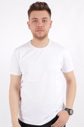 تی شرت سفید مردانه اسلیم فیت یقه گرد تکی کد 707726991