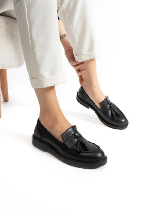 کفش لوفر مشکی زنانه چرم طبیعی پاشنه کوتاه ( 4 - 1 cm ) کد 831625645