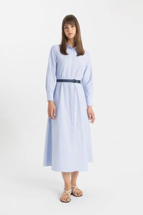 لباس آبی زنانه بافتنی پنبه - پلی استر رگولار آستین-بلند کد 831680889