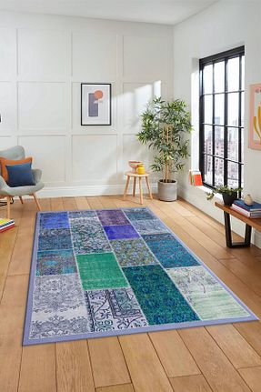گلیم آبی پلی استر EY HOME - کد 777142972