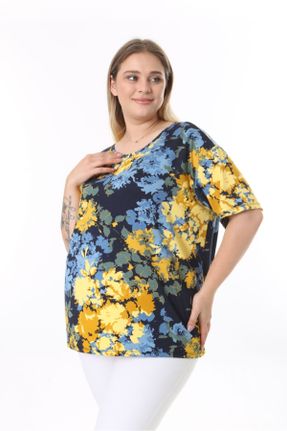 تی شرت آبی زنانه سایز بزرگ بافتنی تکی کد 831957828