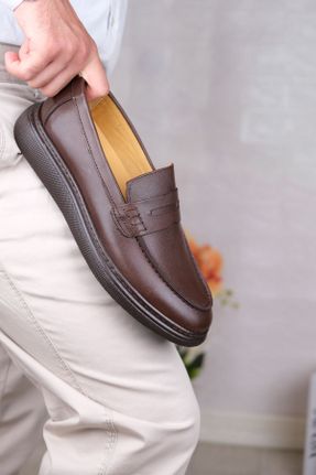 کفش لوفر قهوه ای مردانه چرم طبیعی پاشنه کوتاه ( 4 - 1 cm ) کد 828849507