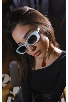 عینک آفتابی آبی زنانه 55 UV400 استخوان هندسی کد 831889727