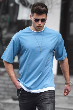 تی شرت آبی مردانه یقه گرد رگولار تکی کد 90746658