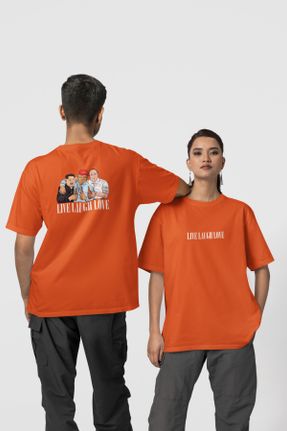 تی شرت نارنجی زنانه اورسایز یقه گرد تکی کد 831981216