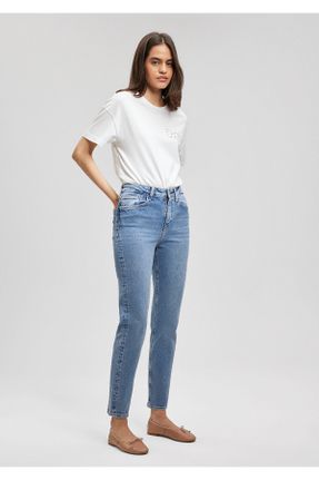 شلوار جین آبی زنانه پاچه تنگ سوپر فاق بلند پنبه (نخی) ساده کد 830340503