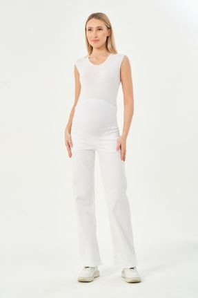 شلوار سفید زنانه جین فاق بلند کد 827368028