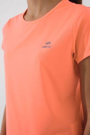 تی شرت نارنجی زنانه رگولار یقه گرد پلی استر تکی جوان کد 827810650