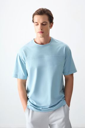 تی شرت سرمه ای مردانه یقه گرد اورسایز پنبه - پلی استر تکی کد 812609907