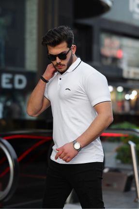 تی شرت سفید مردانه اسلیم فیت یقه پولو کد 819415688