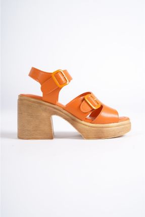 کفش پاشنه بلند پر نارنجی زنانه پاشنه متوسط ( 5 - 9 cm ) چرم مصنوعی پاشنه پلت فرم کد 727775898