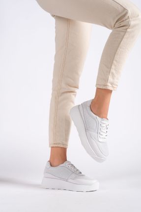 کفش اسنیکر سفید زنانه چرم طبیعی بند دار چرم طبیعی کد 687873535
