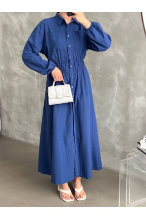 لباس آبی زنانه پنبه (نخی) اورسایز آستین-بلند کد 831625967