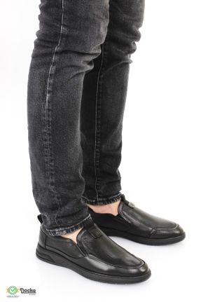 کفش کژوال مشکی مردانه چرم طبیعی پاشنه کوتاه ( 4 - 1 cm ) پاشنه ساده کد 831869275