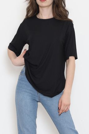 تی شرت مشکی زنانه ریلکس یقه گرد پنبه (نخی) بیسیک کد 831783300