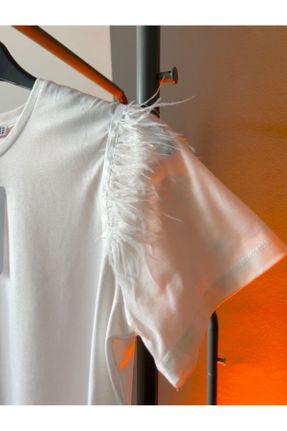 تی شرت سفید زنانه رگولار یقه هفت پنبه (نخی) تکی طراحی کد 815694186