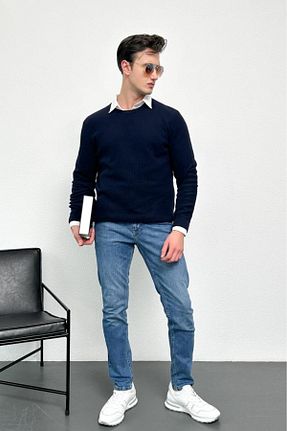 پلیور سرمه ای مردانه ساده HLT JEANS - کد 780005985