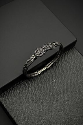 دستبند نقره طوسی مردانه 925 عیار FRNCH - کد 831853141