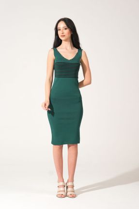 لباس سبز زنانه تریکو پنبه - پلی استر قلمی بند دار کد 826550282