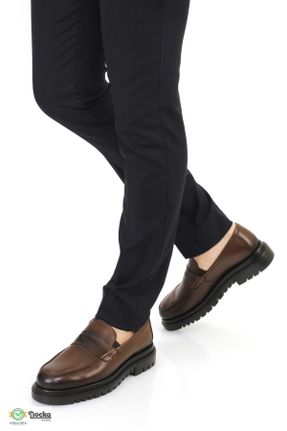 کفش لوفر قهوه ای مردانه چرم طبیعی پاشنه کوتاه ( 4 - 1 cm ) کد 831963918