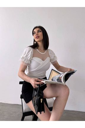 بلوز سفید زنانه ساده DENİKK - کد 831982448