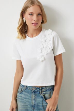 تی شرت سفید زنانه رگولار یقه گرد کد 831783016