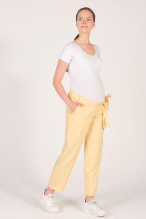 شلوار زرد زنانه فاق بلند بافتنی پاچه لوله ای کد 127205539