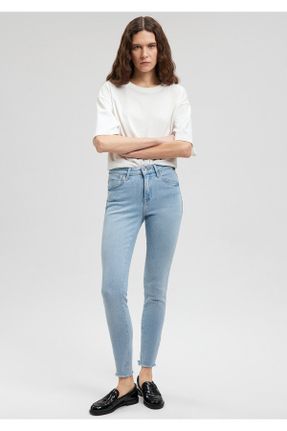 شلوار جین سرمه ای زنانه پاچه تنگ فاق بلند پنبه (نخی) استاندارد کد 301261106
